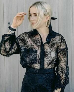 Sandra Mansour x H&M Organza Sunflower Embroidery Black Sheer Blouse Size L